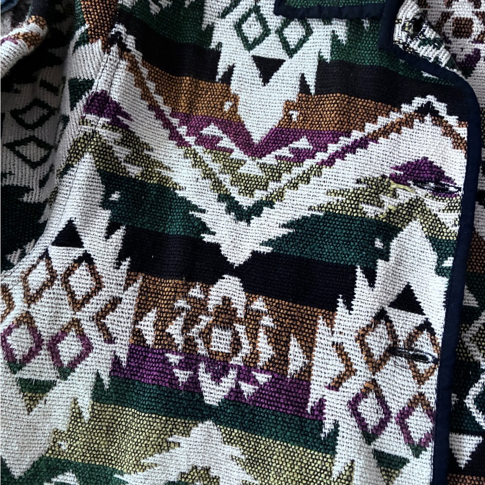VTG 90s Jane Ashley Geometric Knit Southwestern Pattern Gobelin Weave Jacket (M) - Picture 3 of 6